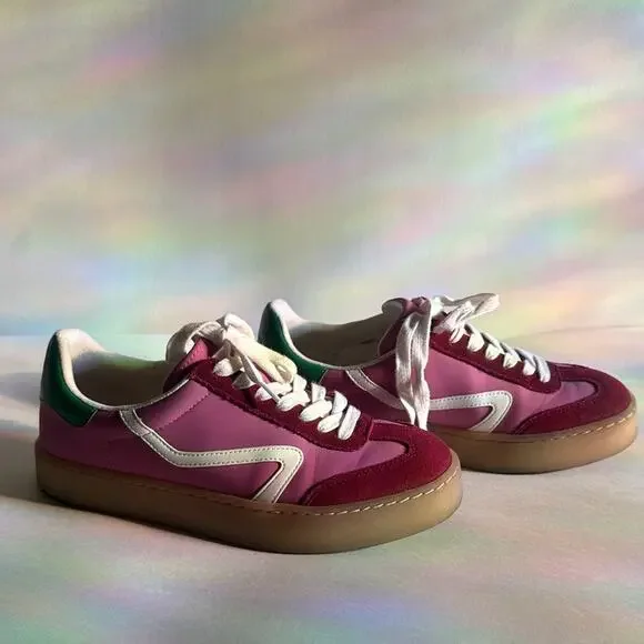 Steve Madden sz 8 Leather Fuchsia & Green Sneaksers - Picture 2 of 7